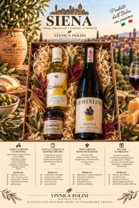 Włoski zestaw prezentowy z winem, oliwą cytrynową i pastą z oliwek – SIENA