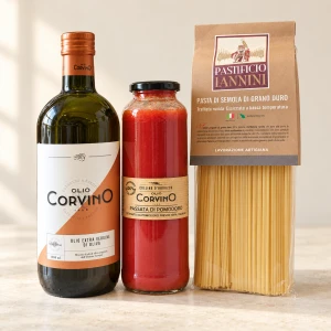 Włoska klasyka – oliwa Corvino 1 l, passata i makaron Iannini